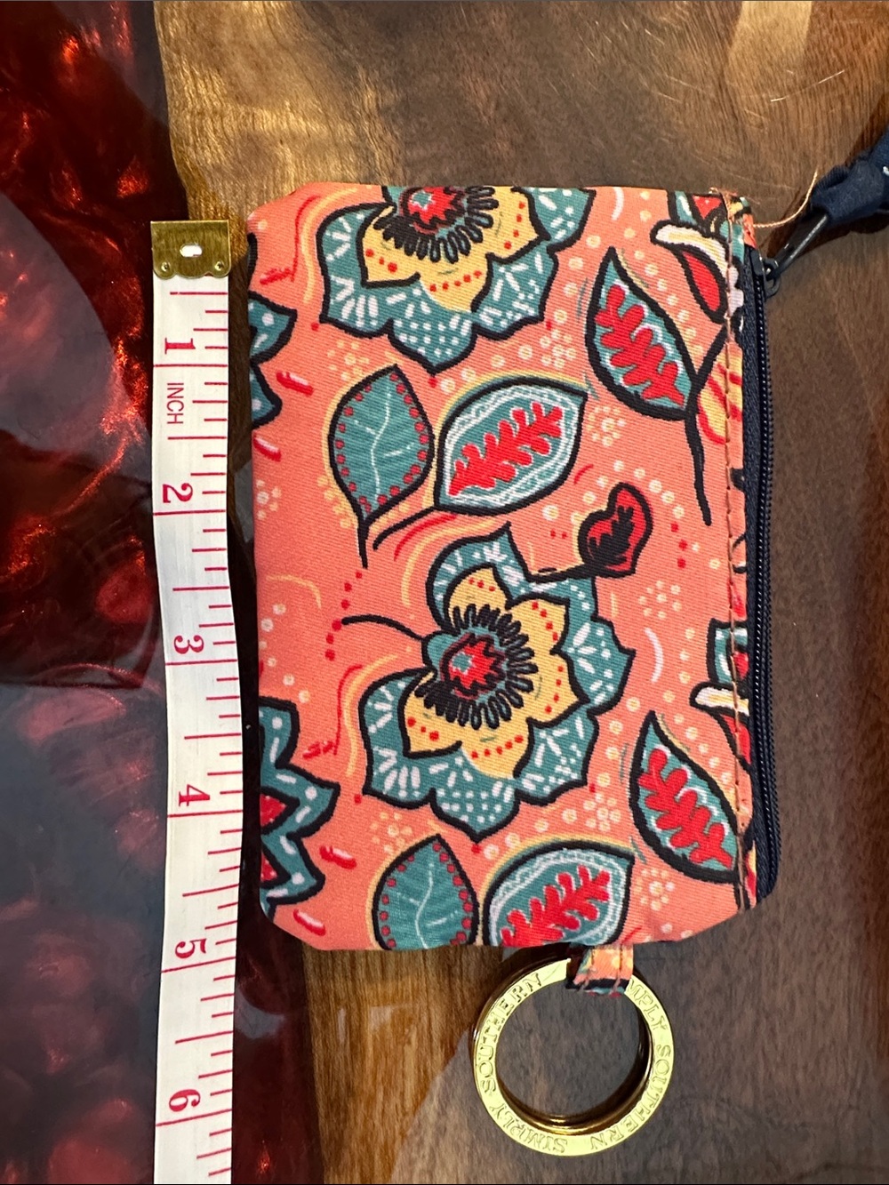 Simply Southern Coral Teal Floral Card Holder Keyring - Picture 3 of 4